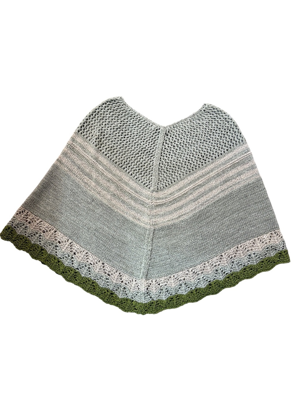 Vertigo Knit Poncho Sage Green Cream Boho Striped Oversized Layering Cape M